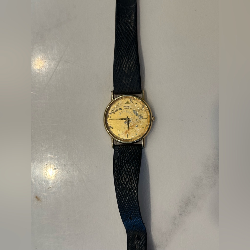 Seiko Gold Dial Watch With Black Leather Strap